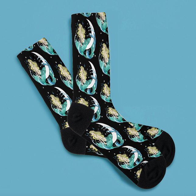 Calcetines Sirena Negra Luna Creciente Fantasía Art Déco (Subido por el creador)
