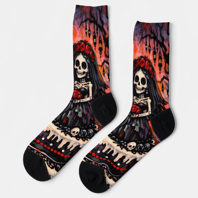 Calcetines Skeleton Wedding, gothic Lovers Embrace (Izquierda)