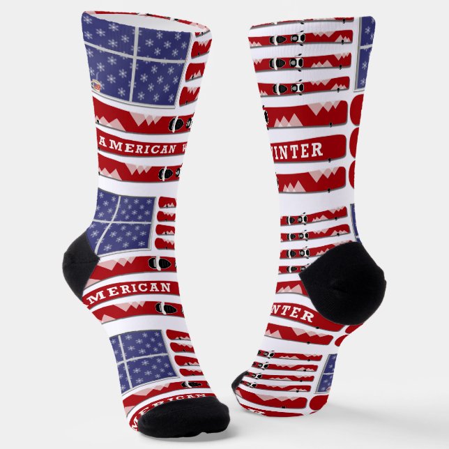 Calcetines Skis and Snowflakes USA Flag (Angular)