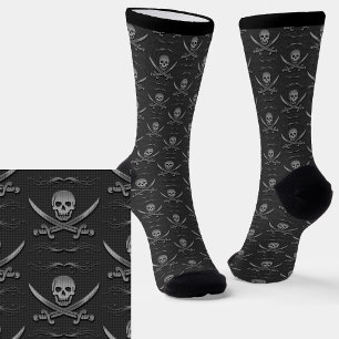 Calcetines Skull & Crossbone Gray Metallic Look