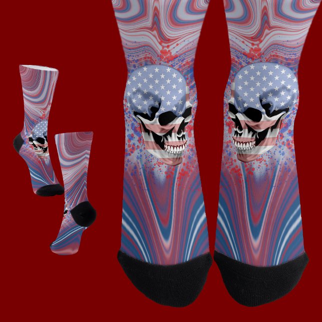 Calcetines Skull sobre fondo rojo y azul abstracto (Subido por el creador)