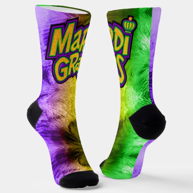 Calcetines SlipperyJoe's Mardi Gras corona morado oro verde w (Angular)