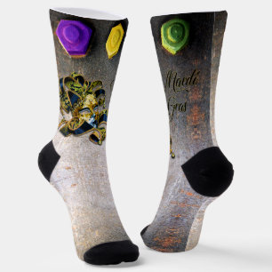 Calcetines SlipperyJoe's Mardi Gras Mask púrpura oro verde bl