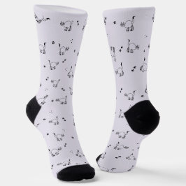 Calcetines Smoky Lavender Cat Line Art Pattern Socks