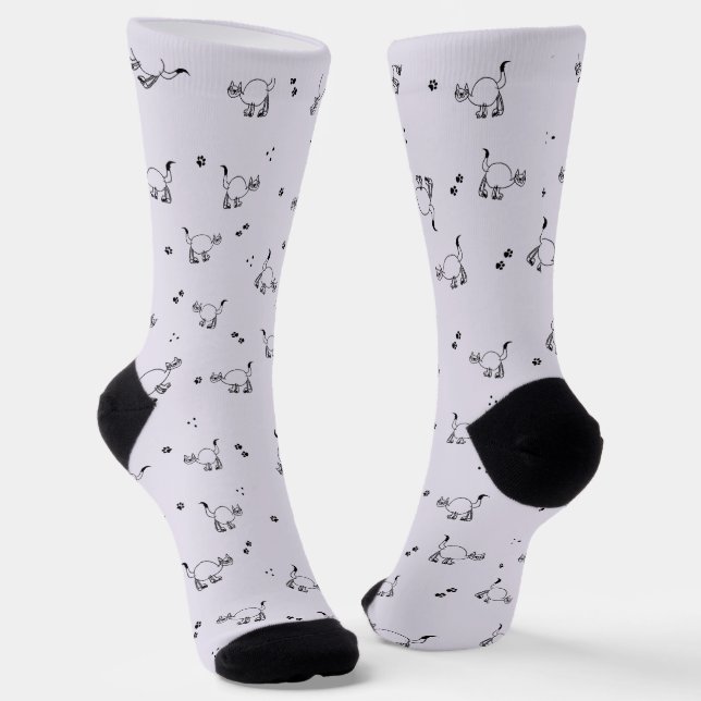 Calcetines Smoky Lavender Cat Line Art Pattern Socks (Angular)