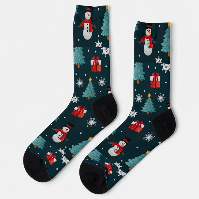 Calcetines Snowmen Christmas Trees Unisex Crew Sock (Izquierda)