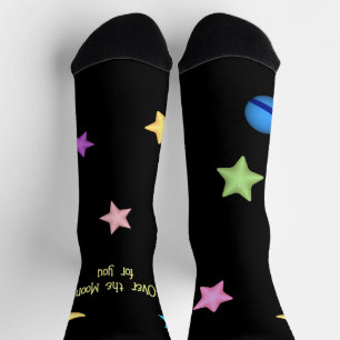 Calcetines Sobre la luna y las estrellas Personalizado texto