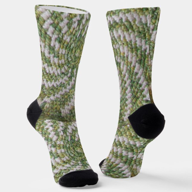 Calcetines Sock (ao) - Espiral de crochet en blanco y verde (Angular)
