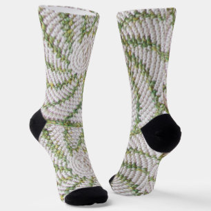 Calcetines Sock (ao) - Espiral de crochet en verde y blanco