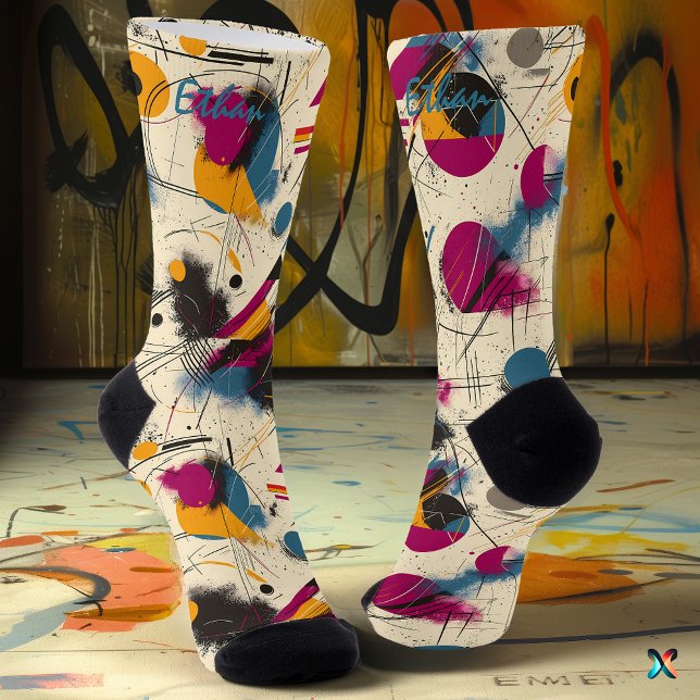 Calcetines Socks abstractos audaces en magenta, Naranja y Ver (Subido por el creador)