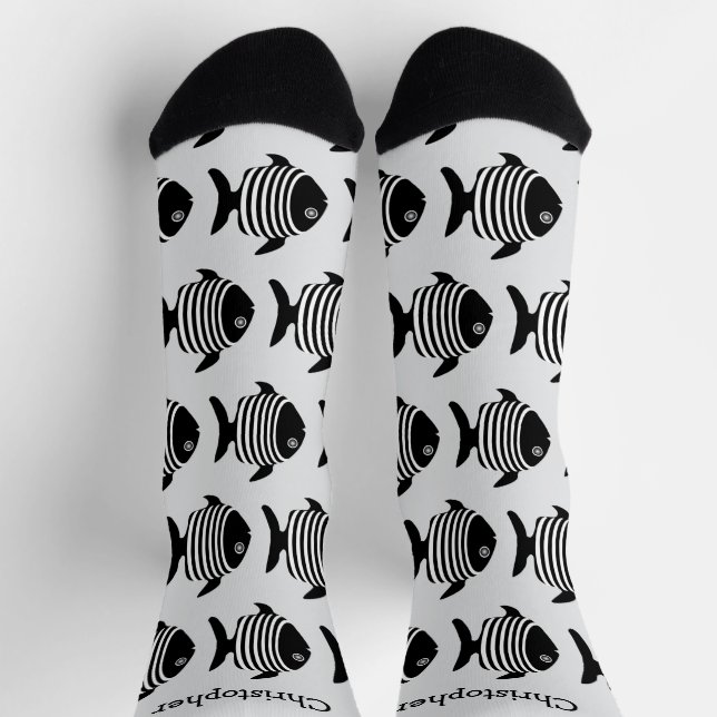 Calcetines Socks Black And White Fish Design (Arriba)