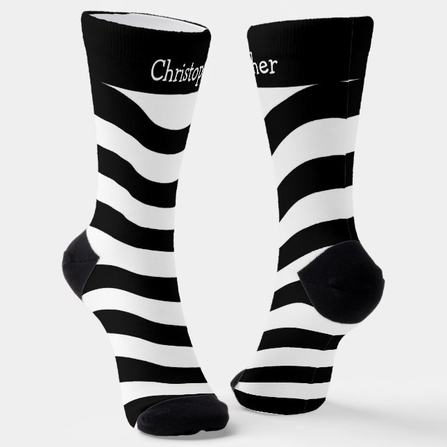 Calcetines Socks Black And White Wavy Stripes Design (Angular)