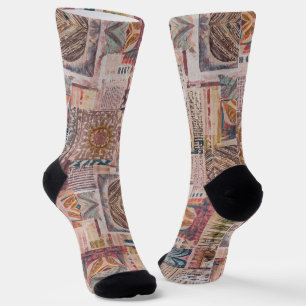 Calcetines Socks de tripulaciones abstractas de patchwork étn