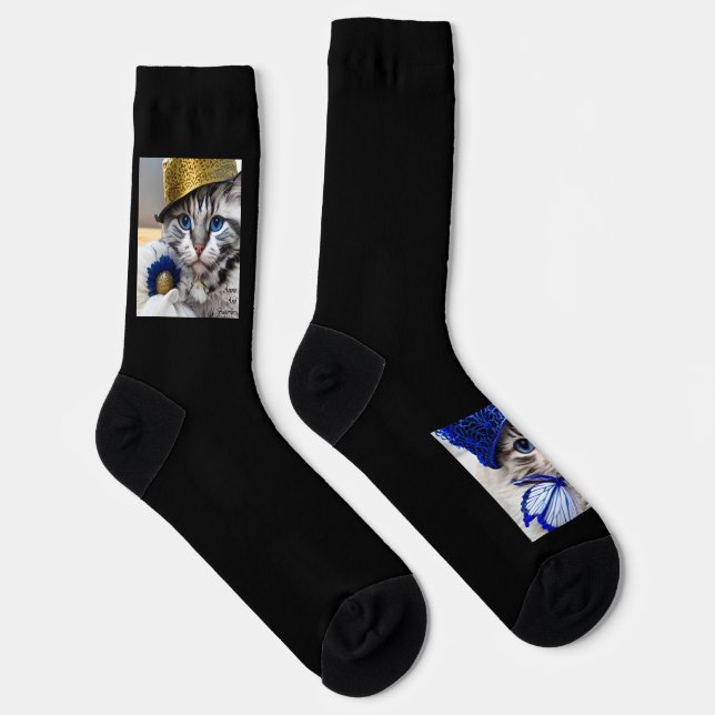 Calcetines #Socks gatos Modelo de 3 y 4 Gorras, ojos de gato (Derecha)