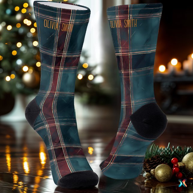 Calcetines Sofisticados Navidades Verde azulados y de Borgoña (Subido por el creador)