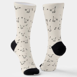 Calcetines Soft Beige Cat Line Art Pattern Socks