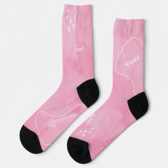 Calcetines Soft pink watercolor with white name (Izquierda)