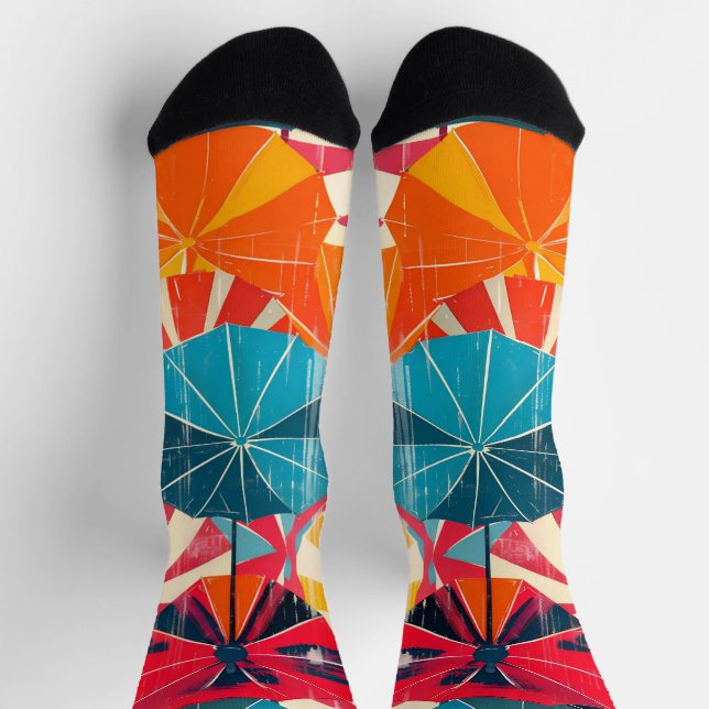 Calcetines Sombrilla Retro Día Lluvioso Pop Art (Arriba)