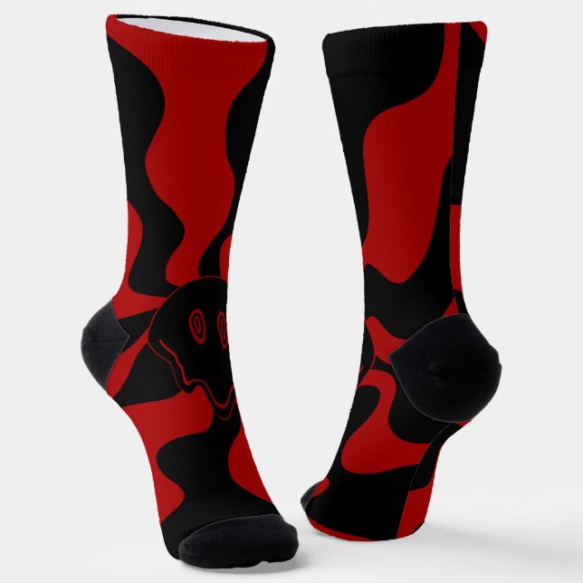 Calcetines Sonríe Funde Retro Rojo y Negro (Angular)