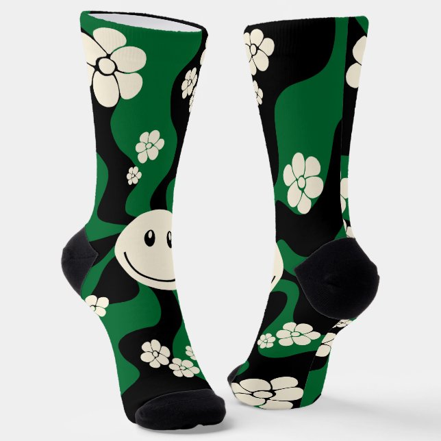 Calcetines Sonrisa - Verde, Crema y Negro (Angular)