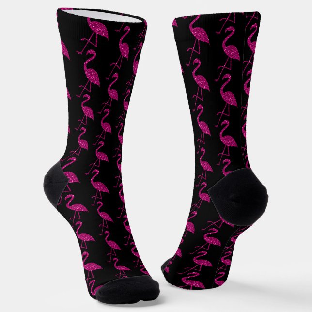 Calcetines Sparkly flamingo Patrón purpurina rosa negro (Angular)