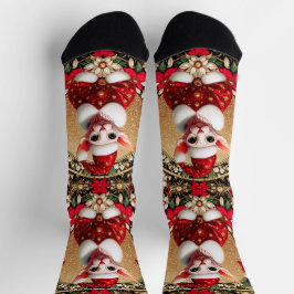 Calcetines Sphynx Cat Santa Elf Xmas Crew Socks