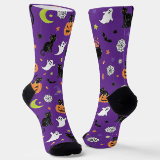 Calcetines Spooky Black Cat & Ghost Halloween Pattern Socks