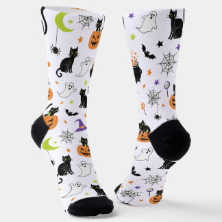 Calcetines Spooky Black Cat & Ghost Halloween Pattern Socks