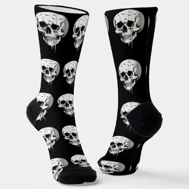 Calcetines Spooky Halloween Melting Cranium With Bat Imagery  (Angular)