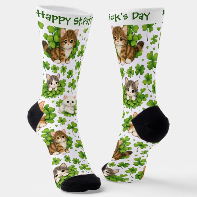 Calcetines St. Patrick's Day Cute Kitten & Shamrock Cat Lover (Angular)