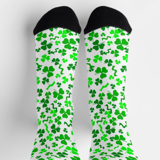 Calcetines St Patrick's Day Green Shamrocks Confetti (Arriba)