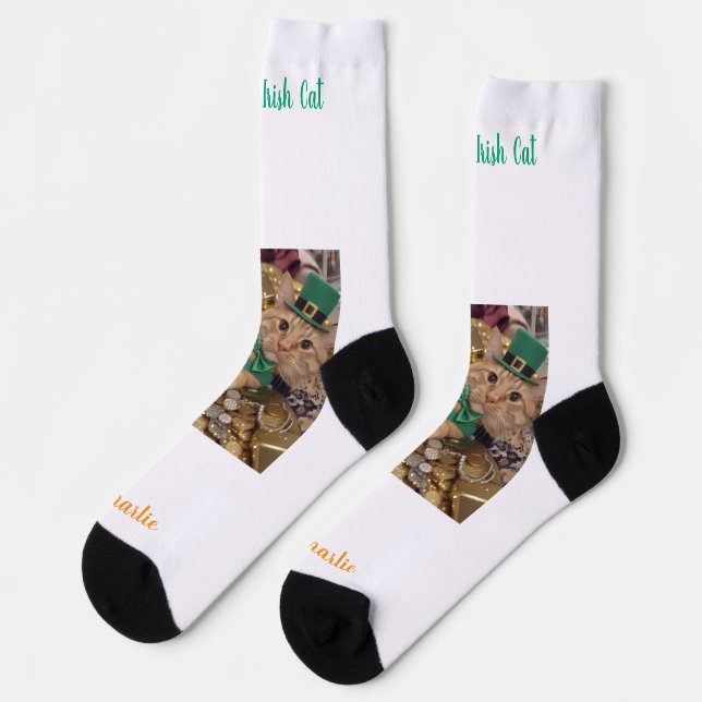 Calcetines St Patrick's Day Leprechaun Cat  (Izquierda)