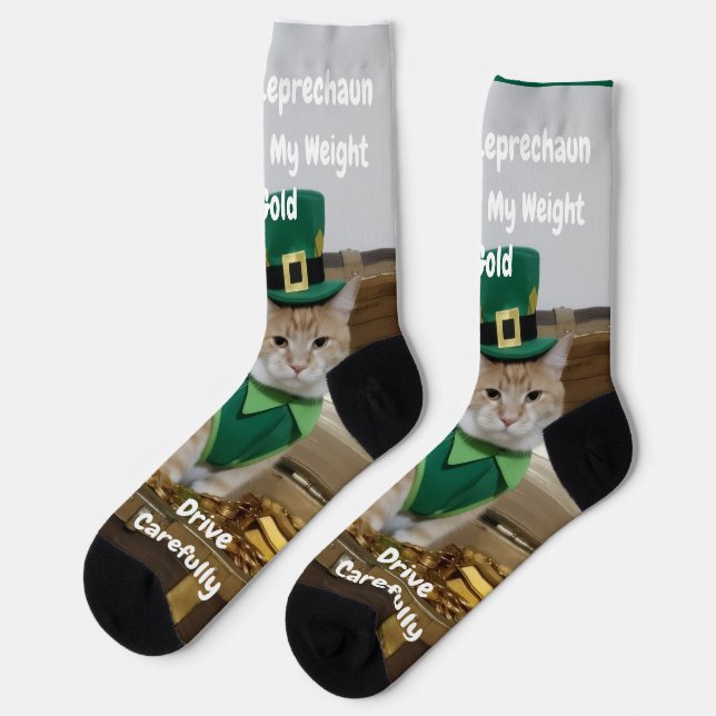Calcetines St Patrick's Day Shamrock Cat Humor (Izquierda)