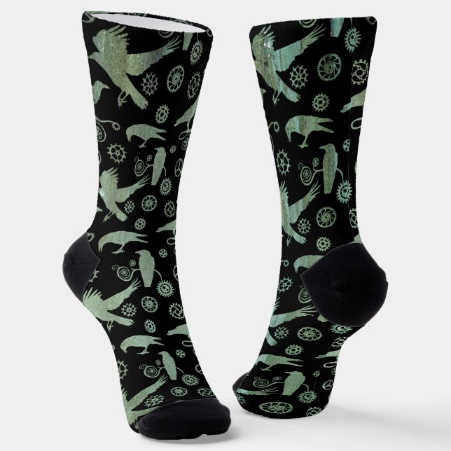 Calcetines Steampunk Verdigris Bronze Crows and Gears Socks (Angular)