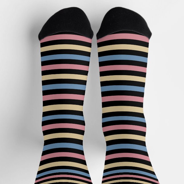 Calcetines Stripe Black Gold Pink Blue (Arriba)
