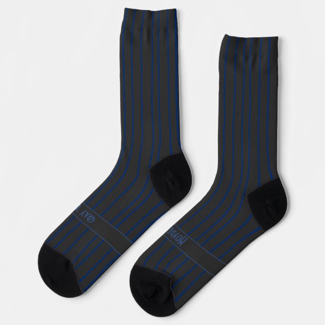 Calcetines Stripes, blue on dark grey, serious classic (Izquierda)