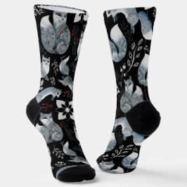 Calcetines  Stylized blue foxes with intricate floral designs