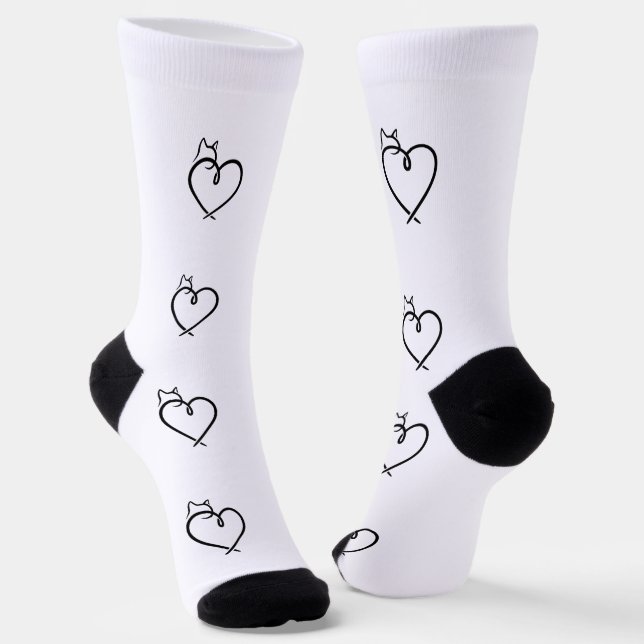 Calcetines Stylized Cat Heart Print Socks (Angular)