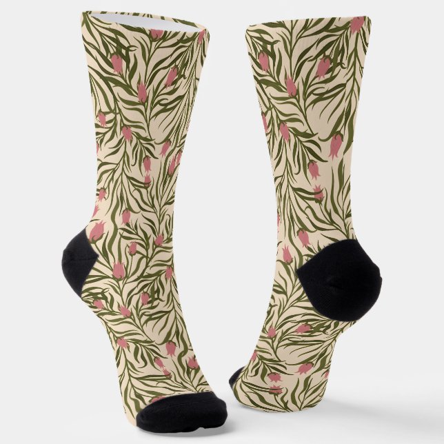 Calcetines Stylized pink bell-shaped floral pattern (Angular)