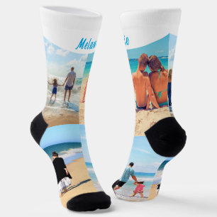 Calcetines Su Collage de fotos se asocia con texto Personaliz