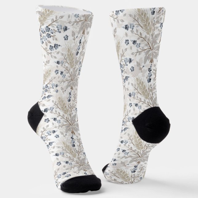 Calcetines Suave Patrón Floral Botánico Boho Neutral de Prima (Angular)