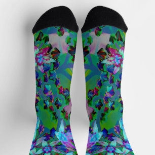 Calcetines Suculentas flores de sedum en Aqua, púrpura y azul