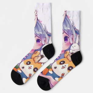 Calcetines Sueño cósmico kawaii: Luna y amigos animales