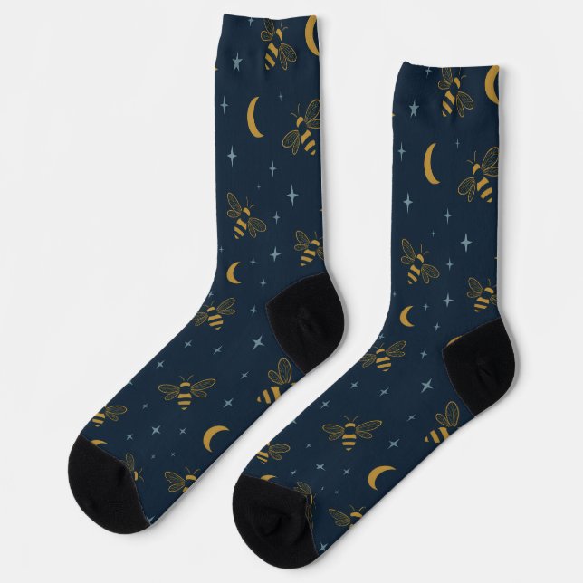 Calcetines Sueño de Abeja Celestial – Patrón Místico de Luna  (Izquierda)