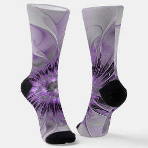 Calcetines Sueño de Flor de Lavanda Arte Fractal Abstracto Mo
