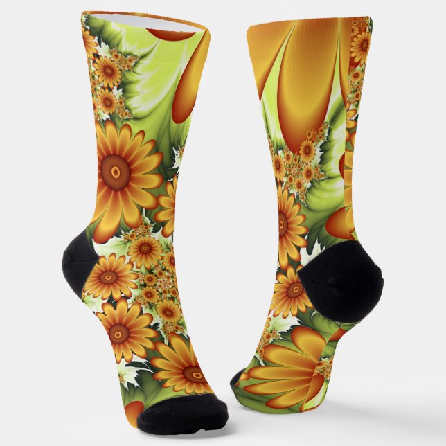 Calcetines Sueño floral, arte fractal de flores abstractas mo (Angular)