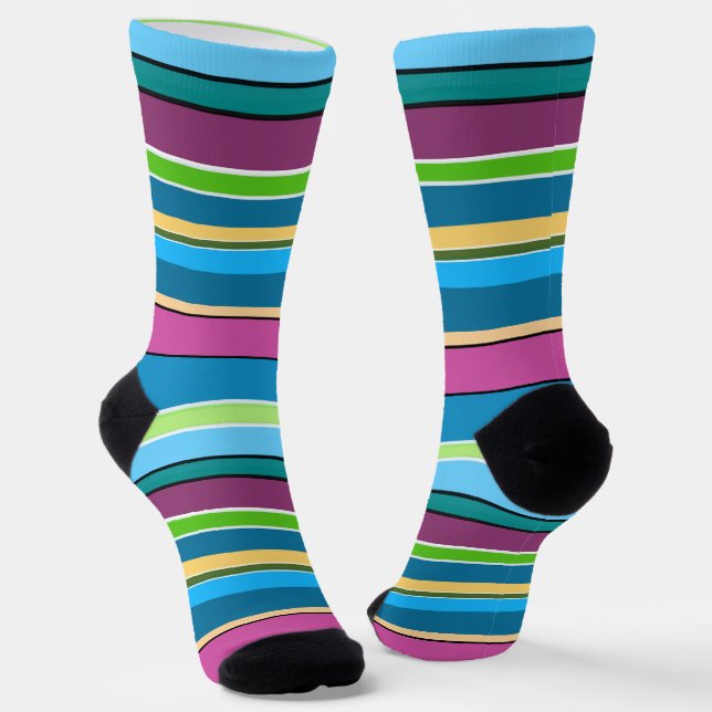 Calcetines Super Fun Summer Strips Purple Turquoise (Angular)
