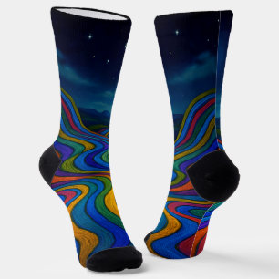 Calcetines Surreal Dreamscape Moonlight Rainbow Land