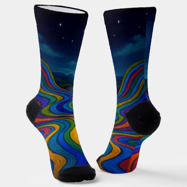 Calcetines Surreal Dreamscape Moonlight Rainbow Land (Angular)