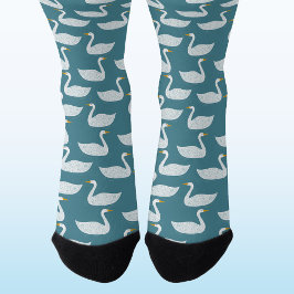 Calcetines Swan Bird Pattern Teal Green